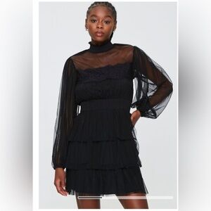 Forever 21 black mini ruffles Lace Dress | NWT | Sz S ✨